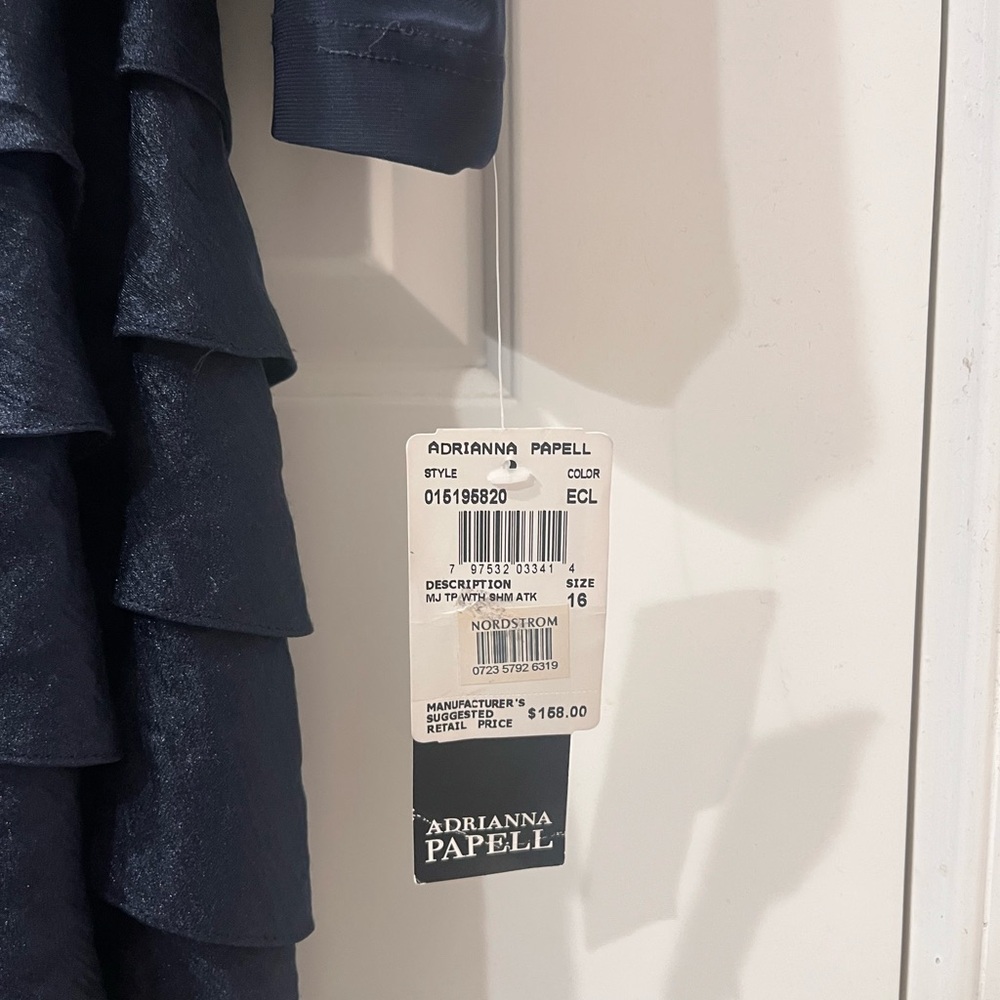 Adrianna Papell, Brand New, with tags. Navy Blue Draping and Ruching Dress - Picture 4 of 4